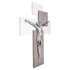 Crocifissi Da Parete-Bongelli Preziosi Crocifisso da parete moderno 60x40 rovere argento