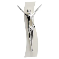 Crocifissi Da Parete-Selezionato da Mazzolaluce Crocifisso da parete o tavolo moderno 40x19 avorio cristo argento