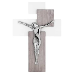 Crocifissi Da Parete-Bongelli Preziosi Crocifisso da parete rovere 42x30 moderno argentato