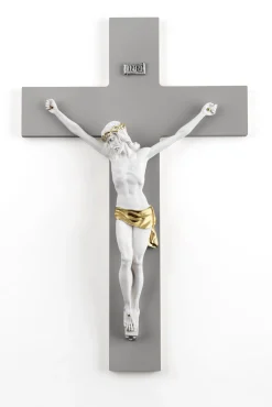 Crocifissi Da Parete-Selezionato da Mazzolaluce Crocifisso da parete 34x24 antracite bianco oro