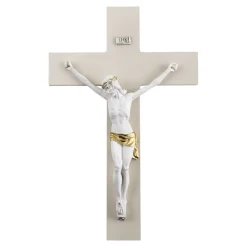 Crocifissi Da Parete-Selezionato da Mazzolaluce Crocifisso da parete 48x30 bianco oro croce nocciola