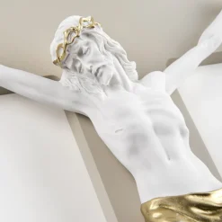 Crocifissi Da Parete-Selezionato da Mazzolaluce Crocifisso da parete 34x24 classico cristo bianco oro croce nocciola