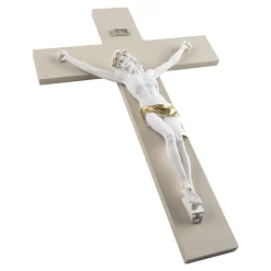 Crocifissi Da Parete-Selezionato da Mazzolaluce Crocifisso da parete 25x16 cristo marmorino bianco oro croce nocciola