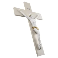 Crocifissi Da Parete-Selezionato da Mazzolaluce Crocifisso da parete 25x16 cristo marmorino bianco oro croce nocciola