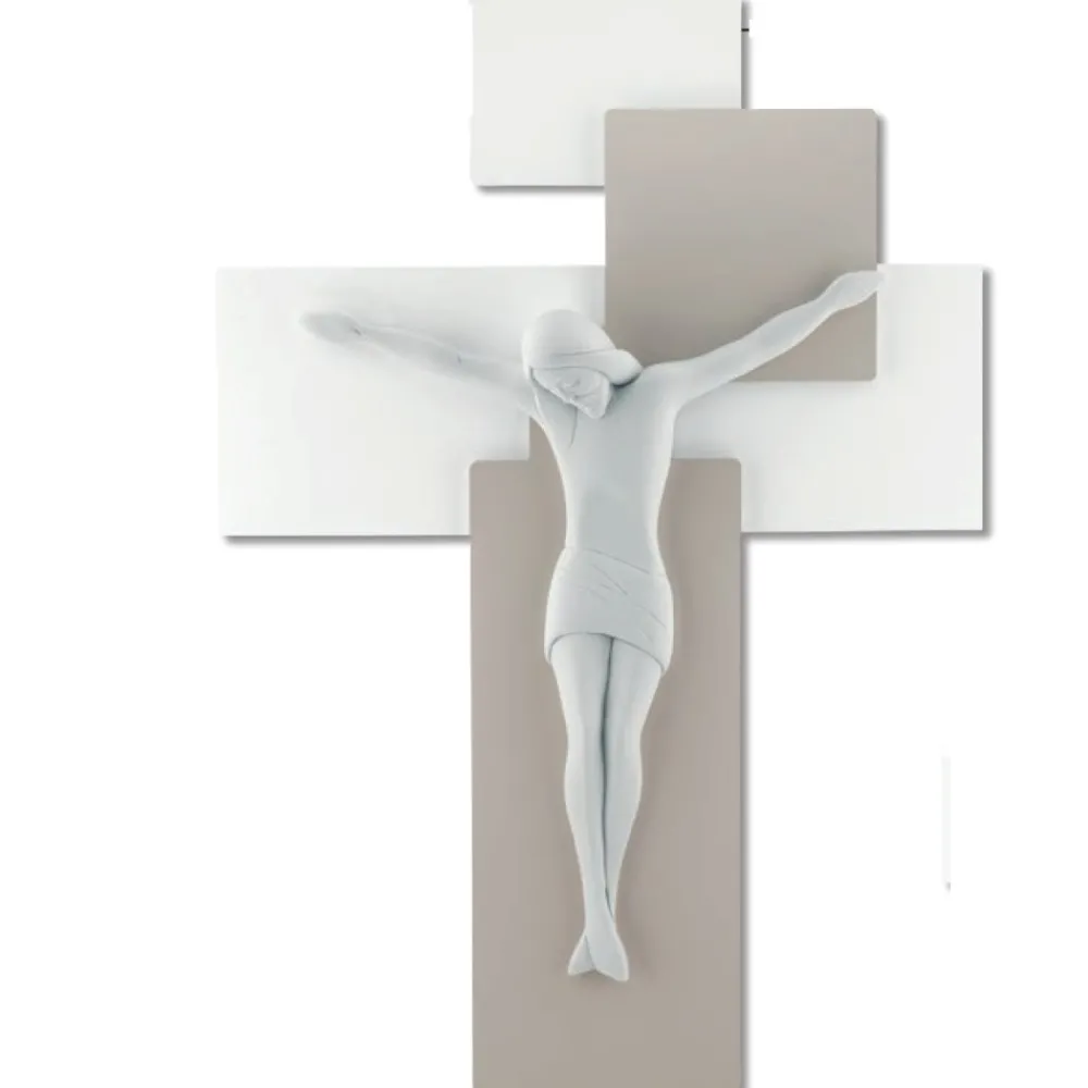 Crocifissi Da Parete-Bongelli Preziosi Crocifisso da parete 27x19 moderno tortora bianco