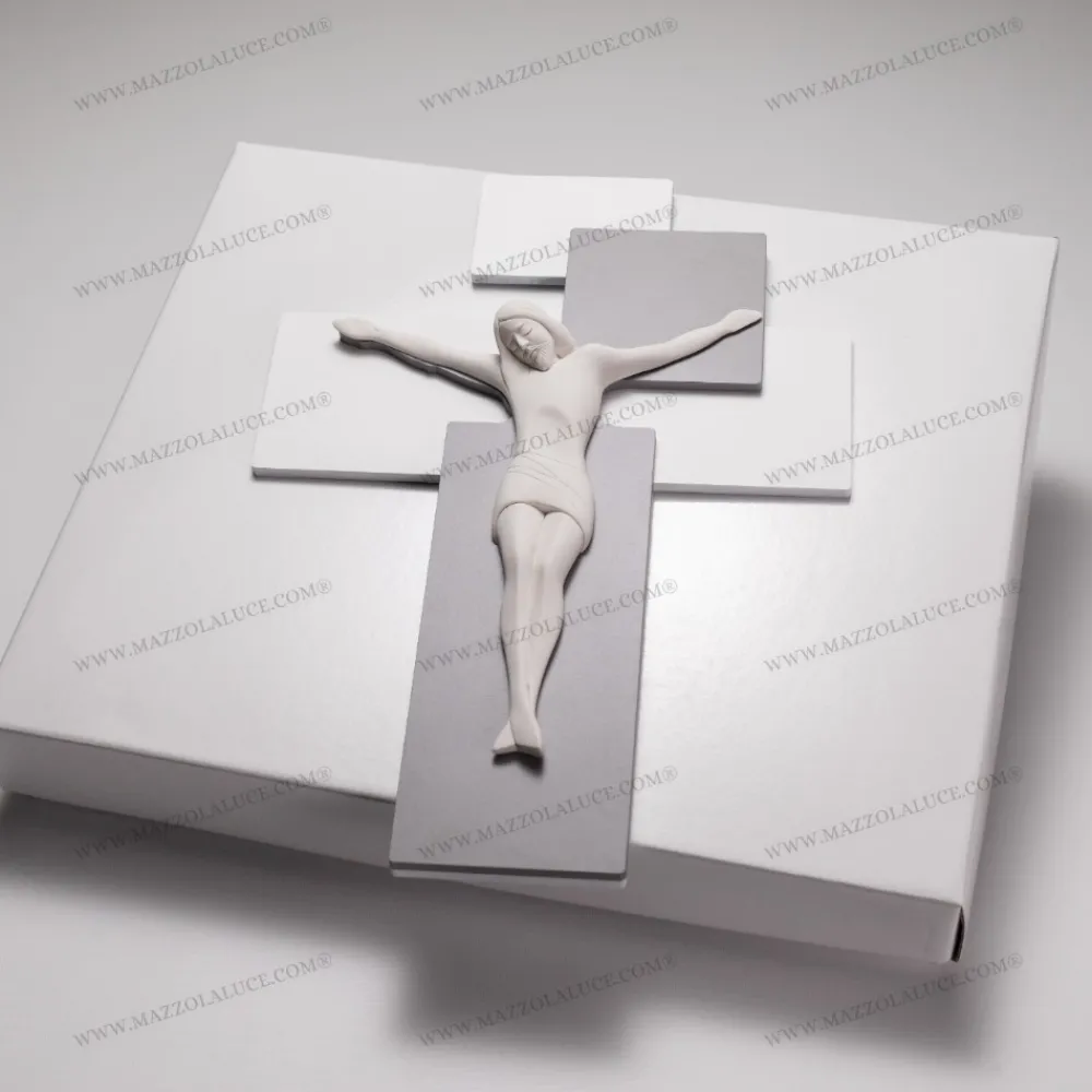 Crocifissi Da Parete-Bongelli Preziosi Crocifisso da parete 19x27 moderno grigio bianco