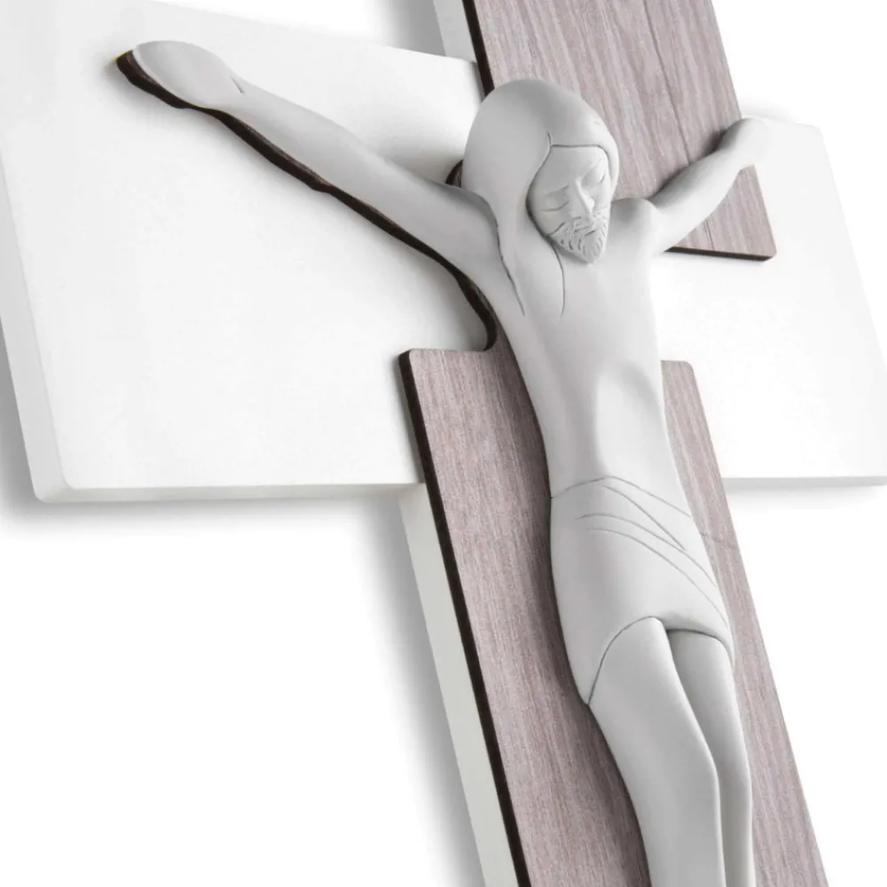 Crocifissi Da Parete-Bongelli Preziosi Crocifisso da parete 42x30 rovere moderno bianco