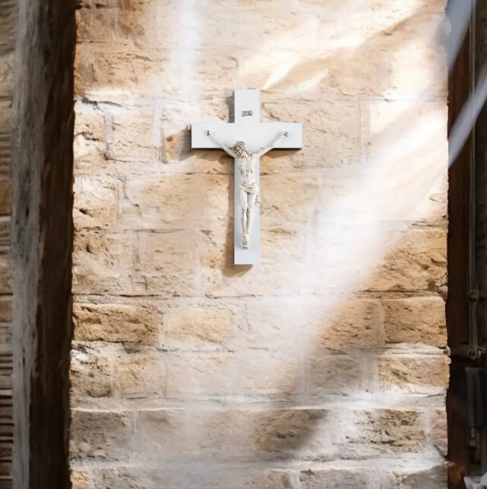 Crocifissi Da Parete-Selezionato da Mazzolaluce Crocifisso grande da parete 48x30 bianco cristo avorio