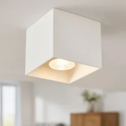 Faretti Da Soffitto-IsyLuce Cubo faretto quadrato da soffitto in gesso bianco