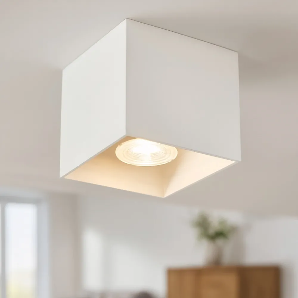 Faretti Da Soffitto-IsyLuce Cubo faretto quadrato da soffitto in gesso bianco