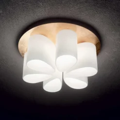 Plafoniere Moderne-Ideal Lux Daisy pl6 plafoniera moderna per salotto foglia oro diffusori vetro