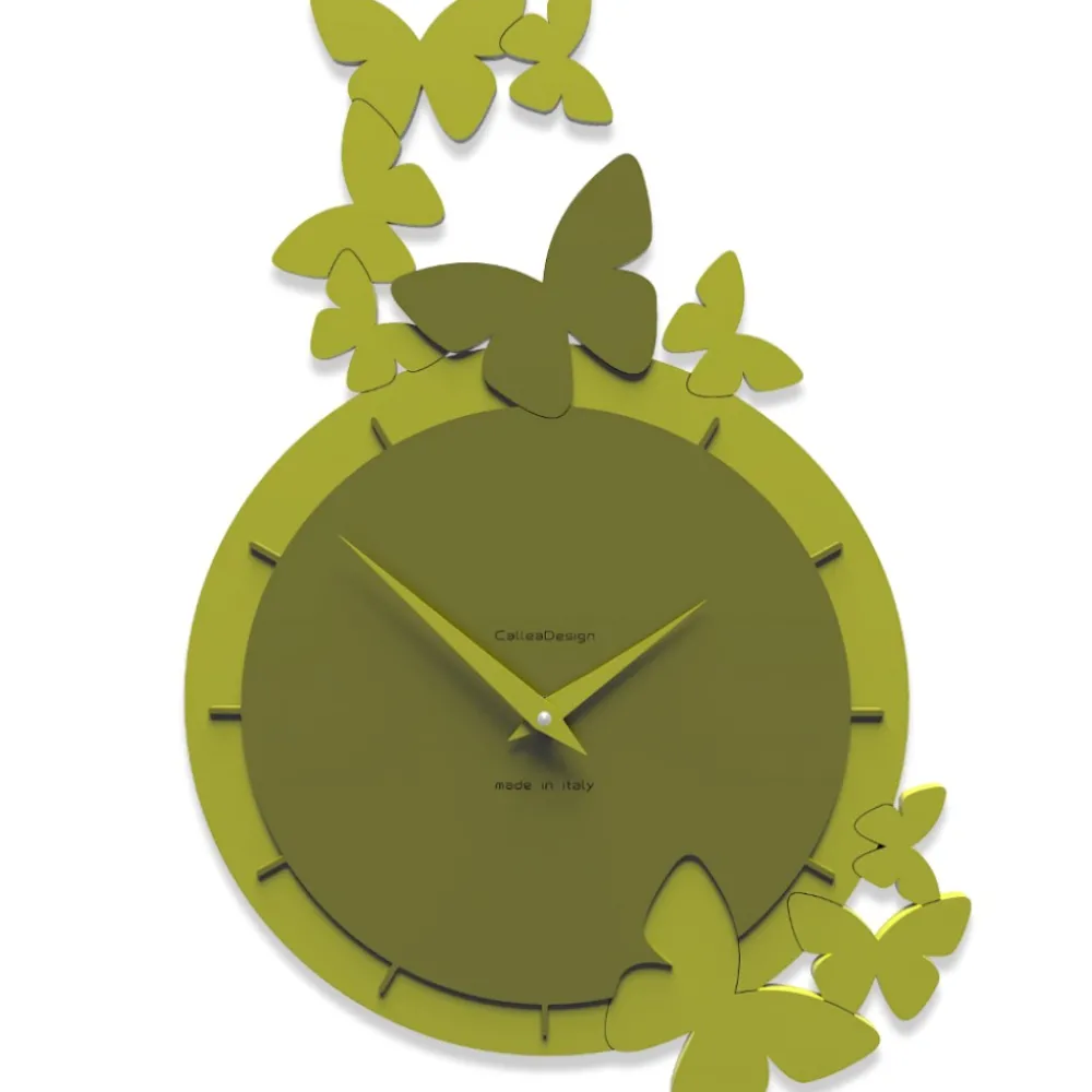 Orologi Da Parete Moderni-Selezionato da Mazzolaluce Dancing butterfly orologio da parete moderno legno colore verde oliva