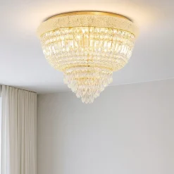 Plafoniere Moderne-Ideal Lux Dubai pl6 plafoniera ottone cristalli 52cm