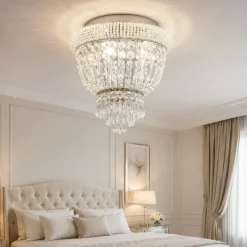 Plafoniere Moderne-Ideal Lux Dubai pl3 plafoniera camera da letto cromo cristalli molati