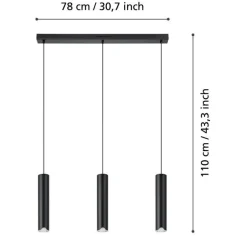 Lampadari Moderni-Eglo balamorta lampadario moferno nero cilindri led cct dimmerabile
