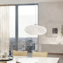 Lampadari Moderni-Eglo campilo lampadario cestino bianco fili intrecciati di carta