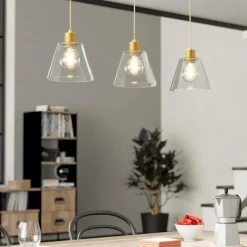 Lampadari Cucina-Eglo copley lampadario oro vetri trasparenti per cucina