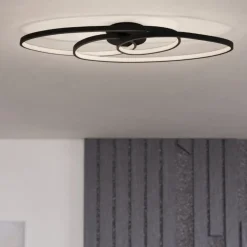 Plafoniere Moderne-Eglo giannella plafoniera per soggiorno nera led 36w 3000k design moderna