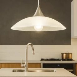 Lampadari Cucina-Eglo lazolo lampadario per cucina piatto in vetro bianco