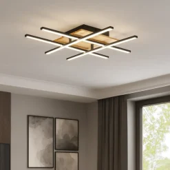 Plafoniere Moderne-Eglo marinello plafoniera led 26w 3000k in legno nera design moderna