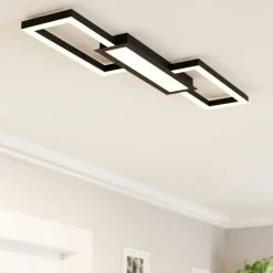 Plafoniere Moderne-Eglo monirote plafoniera nera led 3000k a 6500k dimmerabile