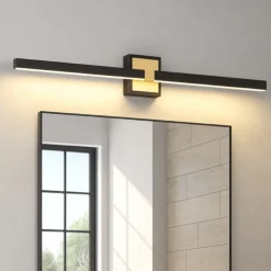 Applique Da Bagno-Eglo peguera applique da bagno ip44 colore nero oro per specchio led 3000k