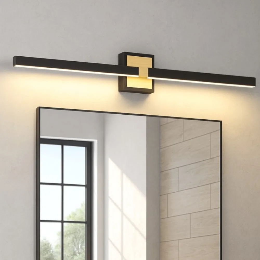 Applique Da Bagno-Eglo peguera applique da bagno ip44 colore nero oro per specchio led 3000k