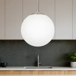 Lampadari Cucina-Eglo rondo lampadario pendente per cucina sfera vetro bianco