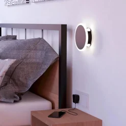 Applique Camera Da Letto-Eglo talamello applique camera da letto rotonda nera led 12w 3000k