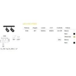 Illuminazione A Binario-Ideal Lux Ego faretti led 16w 3000k osram bianco dimmerabile dali orientabile binario sospensione monofase