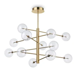 Lampadari Moderni-Ideal Lux Equinoxe sp12 ottone lampadario design bocce vetro trasparenti