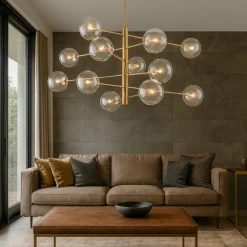 Lampadari Moderni-Ideal Lux Equinoxe sp12 ottone lampadario design bocce vetro trasparenti