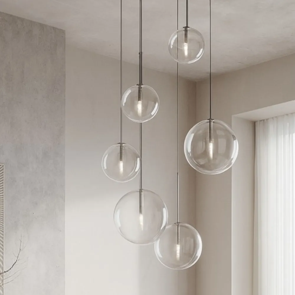 Lampadari Moderni-Ideal Lux Equinoxe sp6 lampadario a cascata con sfere di vetro moderno