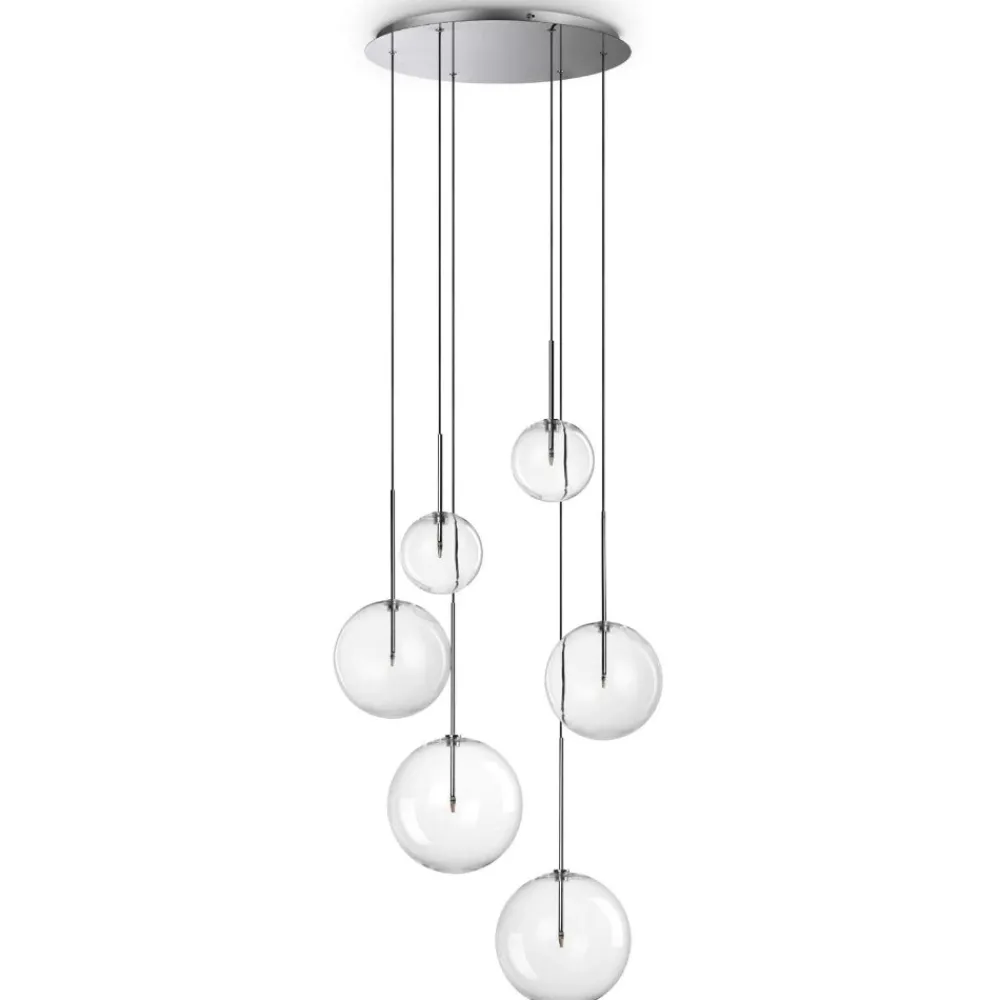 Lampadari Moderni-Ideal Lux Equinoxe sp6 lampadario a cascata con sfere di vetro moderno