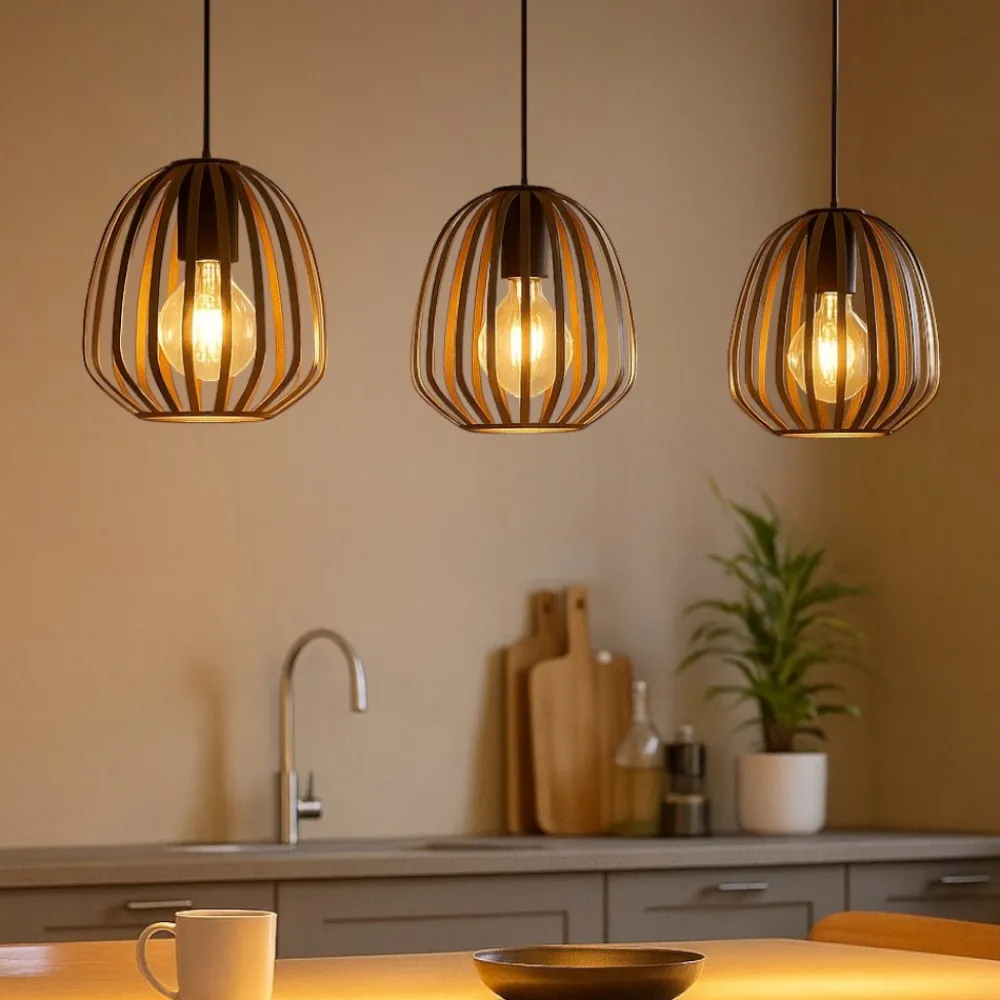 Lampadari Cucina-Eglo Espinal lampadario da cucina colore marrone 3 luci