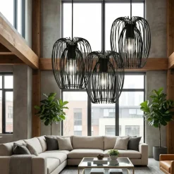 Lampadari Moderni-Fabas Luce camp lampadario nero moderno a sospensioni per soggiorno