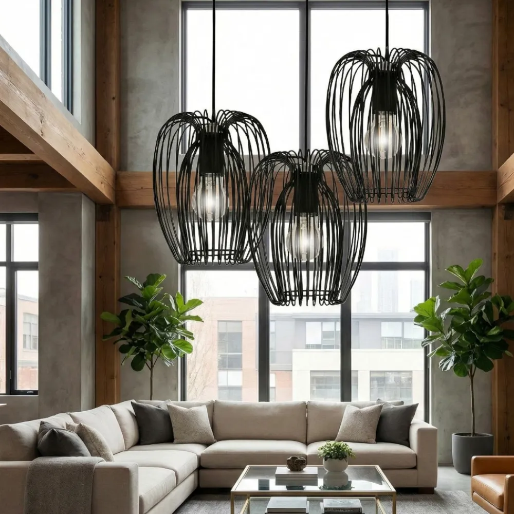 Lampadari Moderni-Fabas Luce camp lampadario nero moderno a sospensioni per soggiorno