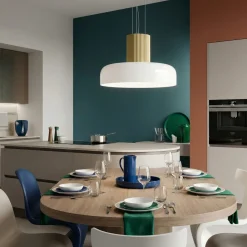 Lampadari Cucina-Fabas Luce lunar lampadario oro cupola vetro bianco per cucina