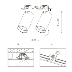 Faretti Da Incasso-Selezionato da Mazzolaluce Faretti da incasso controsoffitto due luci nero cilindri orientabili gu10 220v