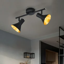 Plafoniere Moderne-Selezionato da Mazzolaluce Faretti da soffitto 2 luci orientabili nero oro da interno