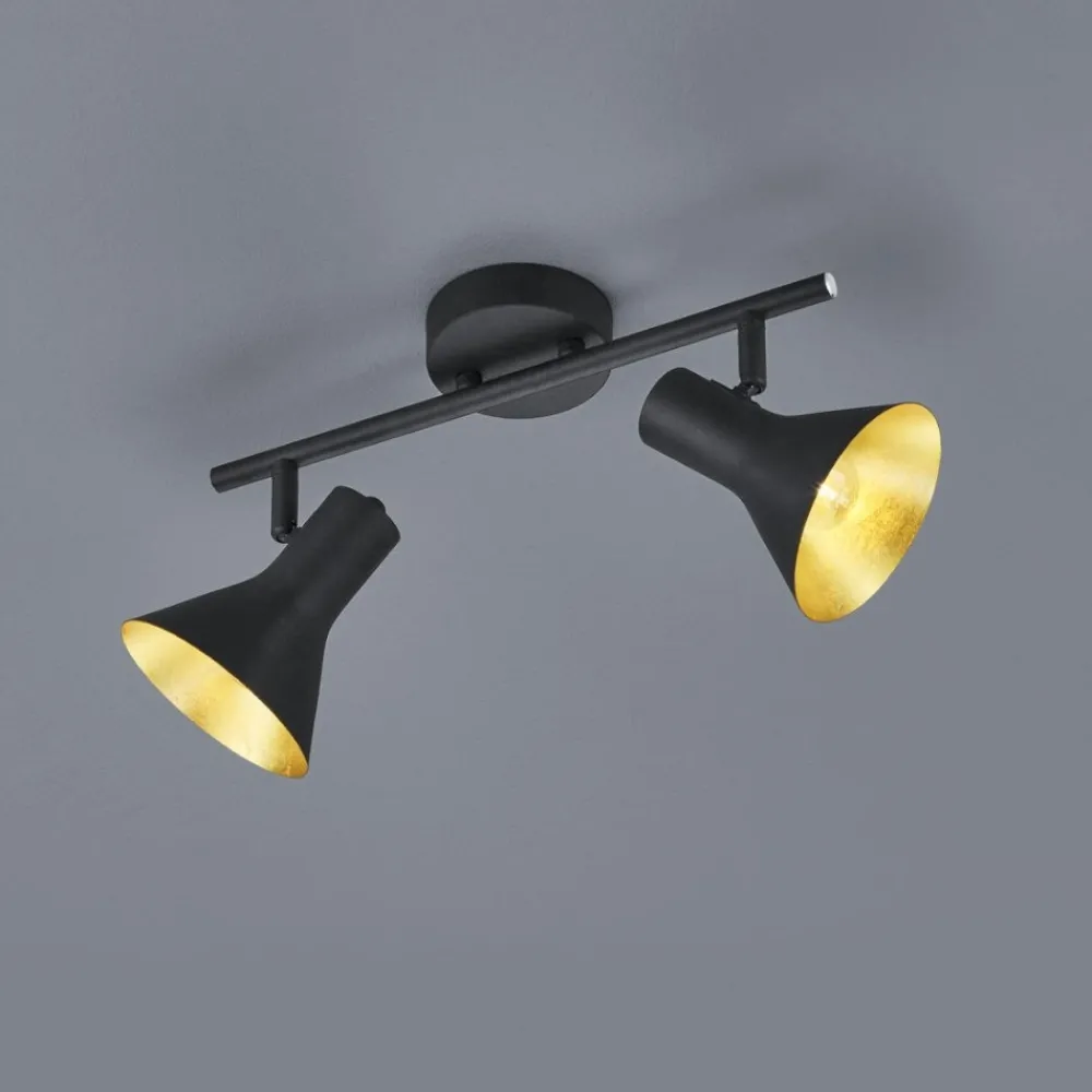 Plafoniere Moderne-Selezionato da Mazzolaluce Faretti da soffitto 2 luci orientabili nero oro da interno