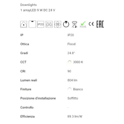 Faretti Da Incasso-Linea Light Faretto bubble bianco led 9w 3000k 24v ottica 34 da incasso