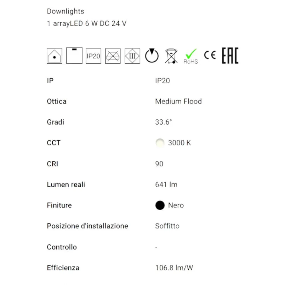 Faretti Da Incasso-Linea Light Faretto bubble nero ottica 34 led 6w 3000k 24v da incasso
