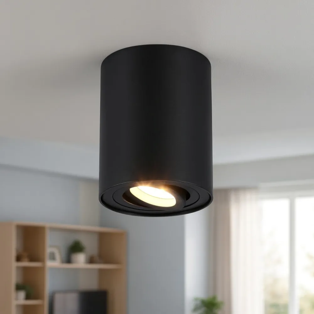 Faretti Da Soffitto-Selezionato da Mazzolaluce Faretto cilindro moderno nero luce orientabile
