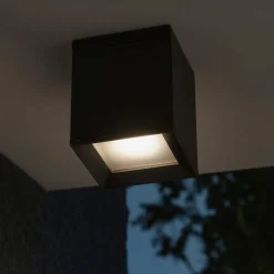 Faretti Da Esterno-IsyLuce Faretto da esterno nero per soffitto cubo quadrato