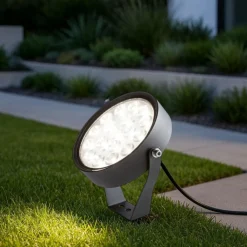 Faretti Da Esterno-Selezionato da Mazzolaluce Faretto da giardino grigio con picchetto moderno led 15w 4000k