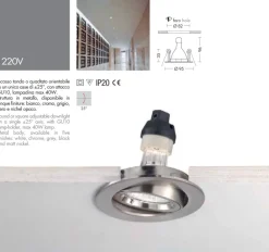Faretti Da Incasso-Selezionato da Mazzolaluce Faretto da incasso a soffitto rotondo grigio orientabile