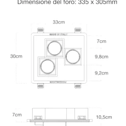 Faretti Da Incasso-Selezionato da Mazzolaluce Faretto da incasso 3 luci gx53 led quadrati in gesso da soffitto