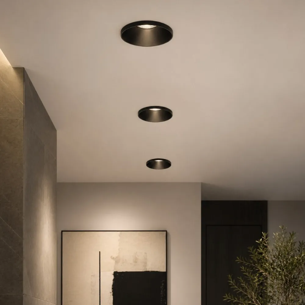 Faretti Da Incasso-Selezionato da Mazzolaluce Faretto da incasso per cartongesso nero rotondo cornice sporgente