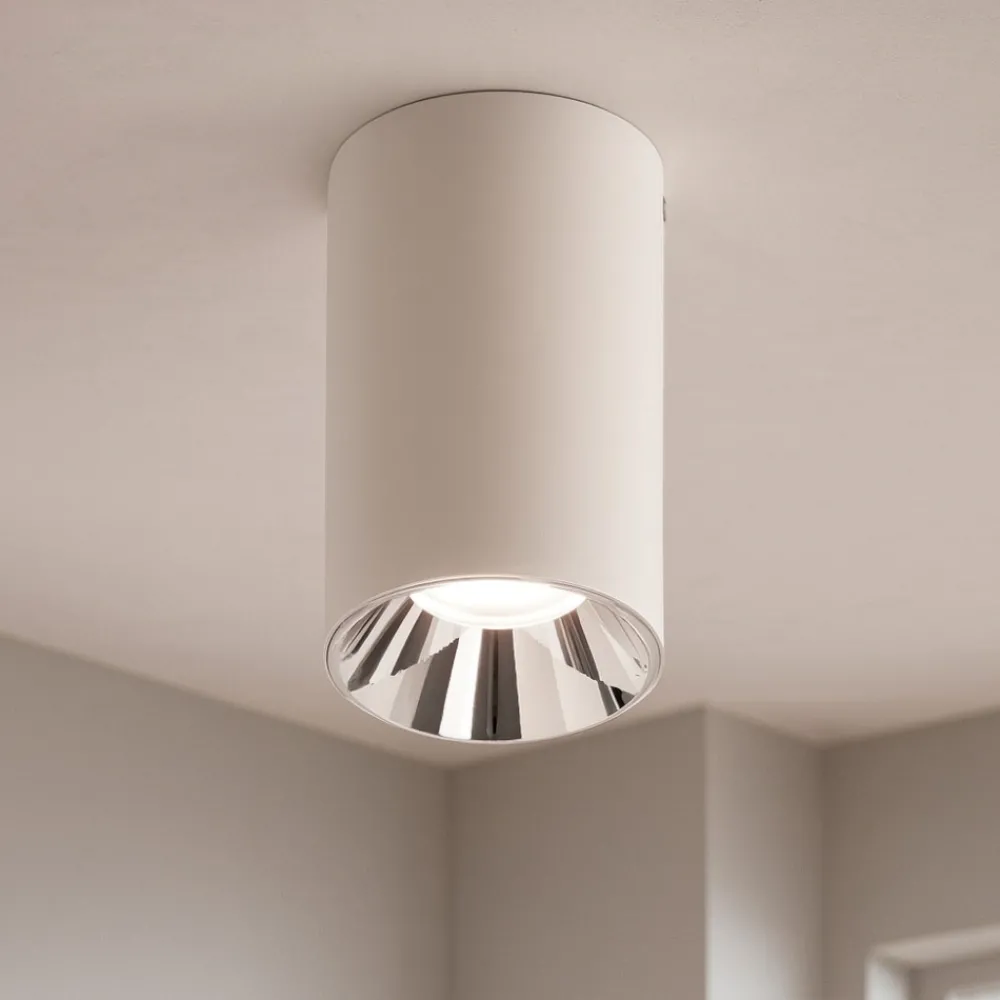 Faretti Da Soffitto-IsyLuce Faretto da soffitto cilindro bianco riflettore cromato